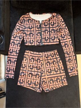 SHEIN Black and brown Geometric Two-Piece Set